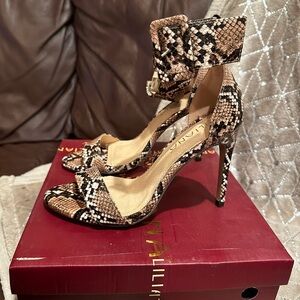 Snake print stiletto heels